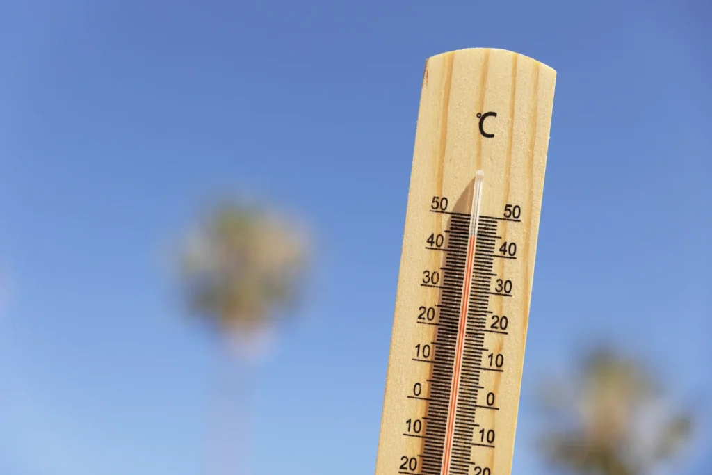 Close up thermometer showing high temperature